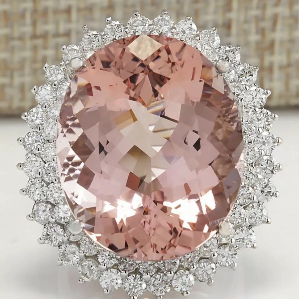White Topaz & Morganite Gemstone Silver Ring - Picture 2 of 4